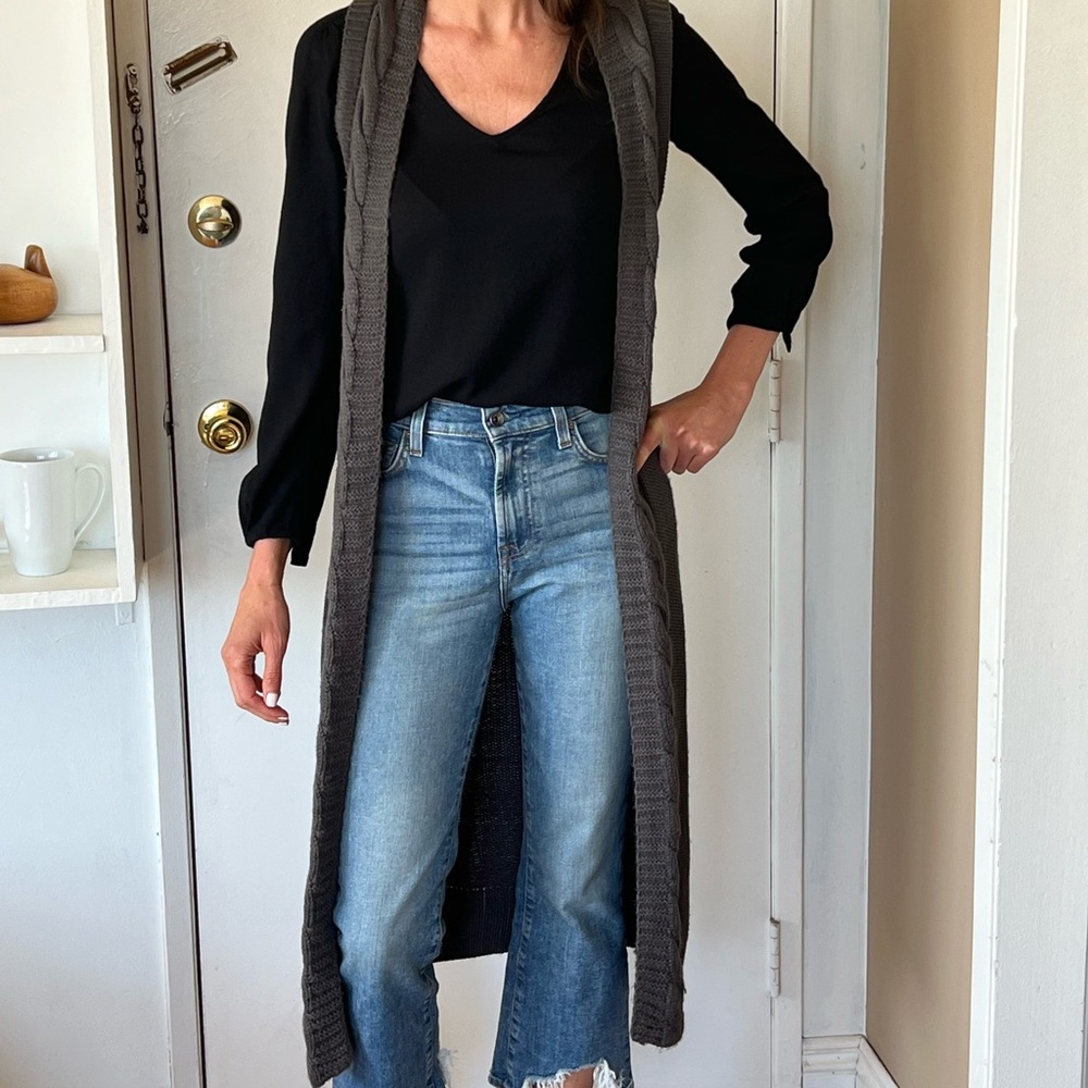 Long gray tie sweater vest